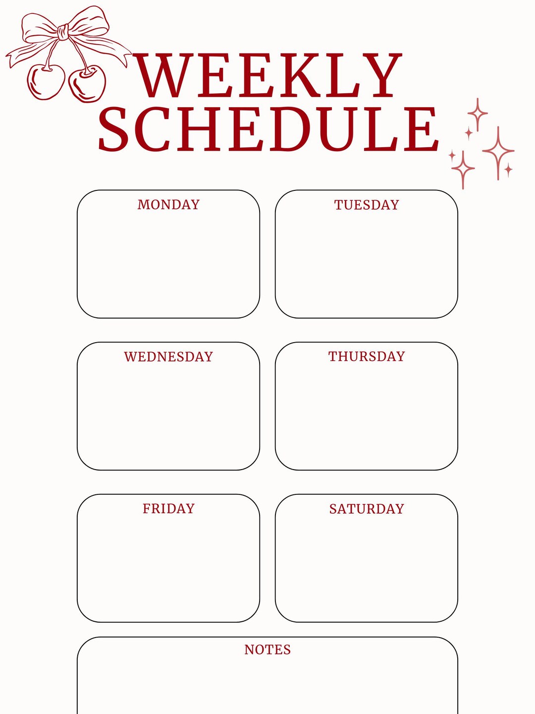 Editable Weekly Planner Template: Chic Cherry Design (canva Digital ...
