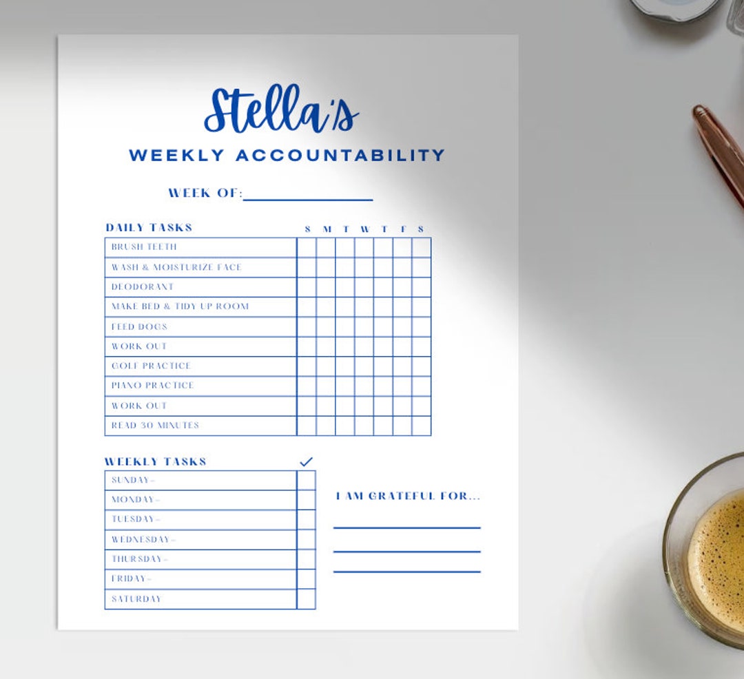 Kid's Accountability Tracker (completely Customizable on Canva) - Etsy