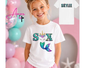 Happy 6th Birthday Skylee!, Mermaids & Unicorns Birthday Party, Happy 6th Birthday Shirt, Personalized Birthday Shirt