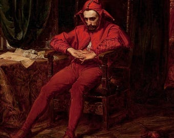 Melancholy Gothic Painting Print | Jester at Court | Stanczyk Fool Joker | Dark Academia Decor | Antique Oil Painting | Jan Matejko | #073