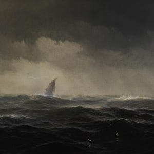 Cuadro Mural En Lienzo No Tejido De Un Barco En Tormenta, Gris Y Multicolor, Estilo Marinero