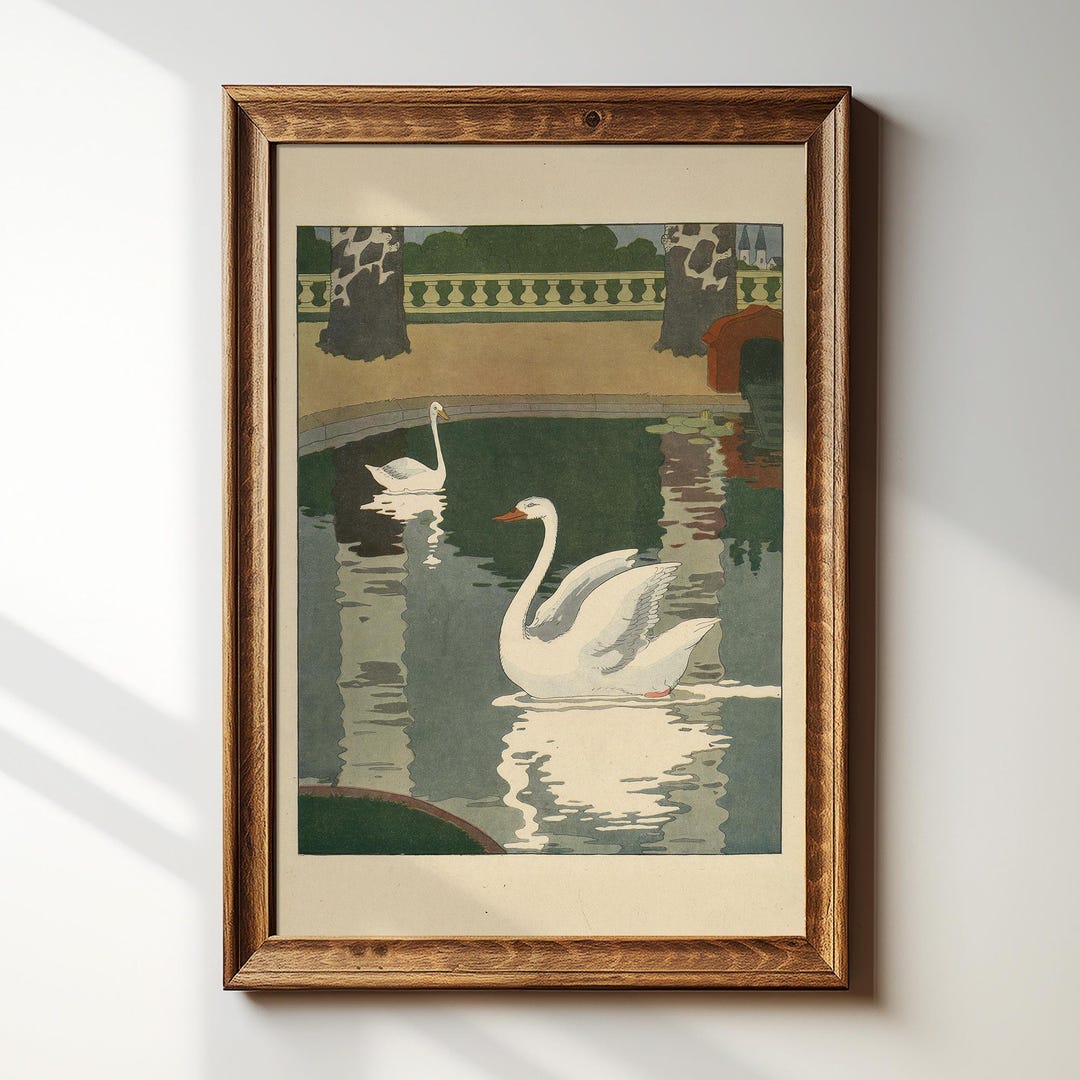 Vintage Swan Lake Art – Framed Illustration Print #369 - Etsy