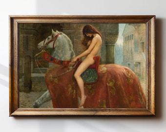 Fantasy Gothic Framed Print | Lady Godiva | Mythology Horse Painting | Dark Academia Decor | Antique Oil Painting | John Collier | #118
