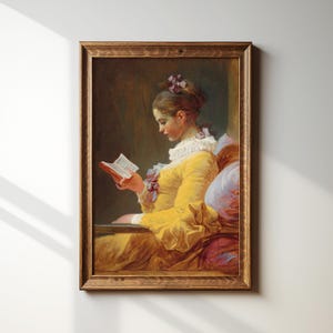 Vintage Painting Print | Young Girl Reading | Book Lover Gift | French Country Decor | Antique Oil Painting | Jean Honoré Fragonard | #008