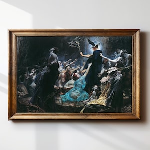 Occult Painting Print | Magician Warlock | Souls on the Banks | Dark Academia Decor | Antique Oil Painting | Adolf Hiremy-Hirschl | #106