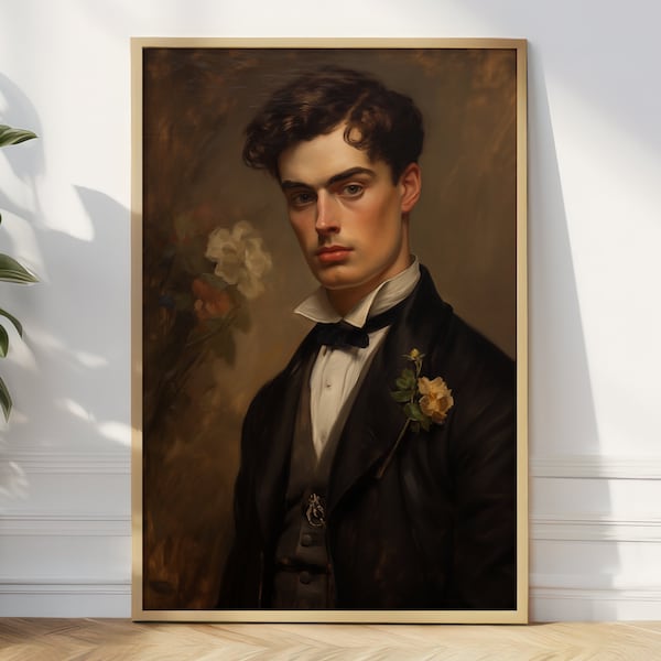 Victorian Man Portrait - Fine Art Print, Dark Academia Painting Coquette Aesthetic, Goth Wall Decor, Picture Of Dorian Gray