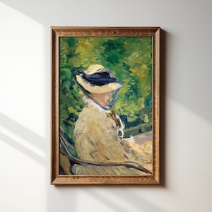 Vintage Art Painting Print | Elegant Victorian Woman | Moody Portrait | Dark Academia Decor | Antique Oil Painting | Edouard Manet | #039