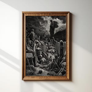 Gothic Gemälde Gravur Druck | Tal der Trockenen Gebeine |  Hesekiel Vision | Dark Academia Dekor | Antike Illustration | Gustave Doré | #007