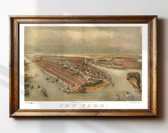 New York Vintage Travel Poster Print – Old New York City Map – Antique Postcard – #355