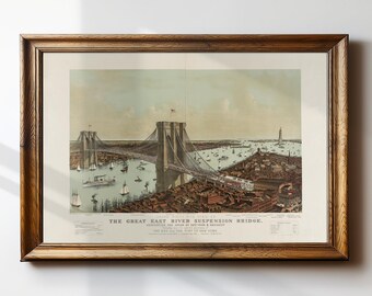 Brooklyn Bridge Vintage Travel Poster Print – Old New York City Map – Antique Postcard – #289