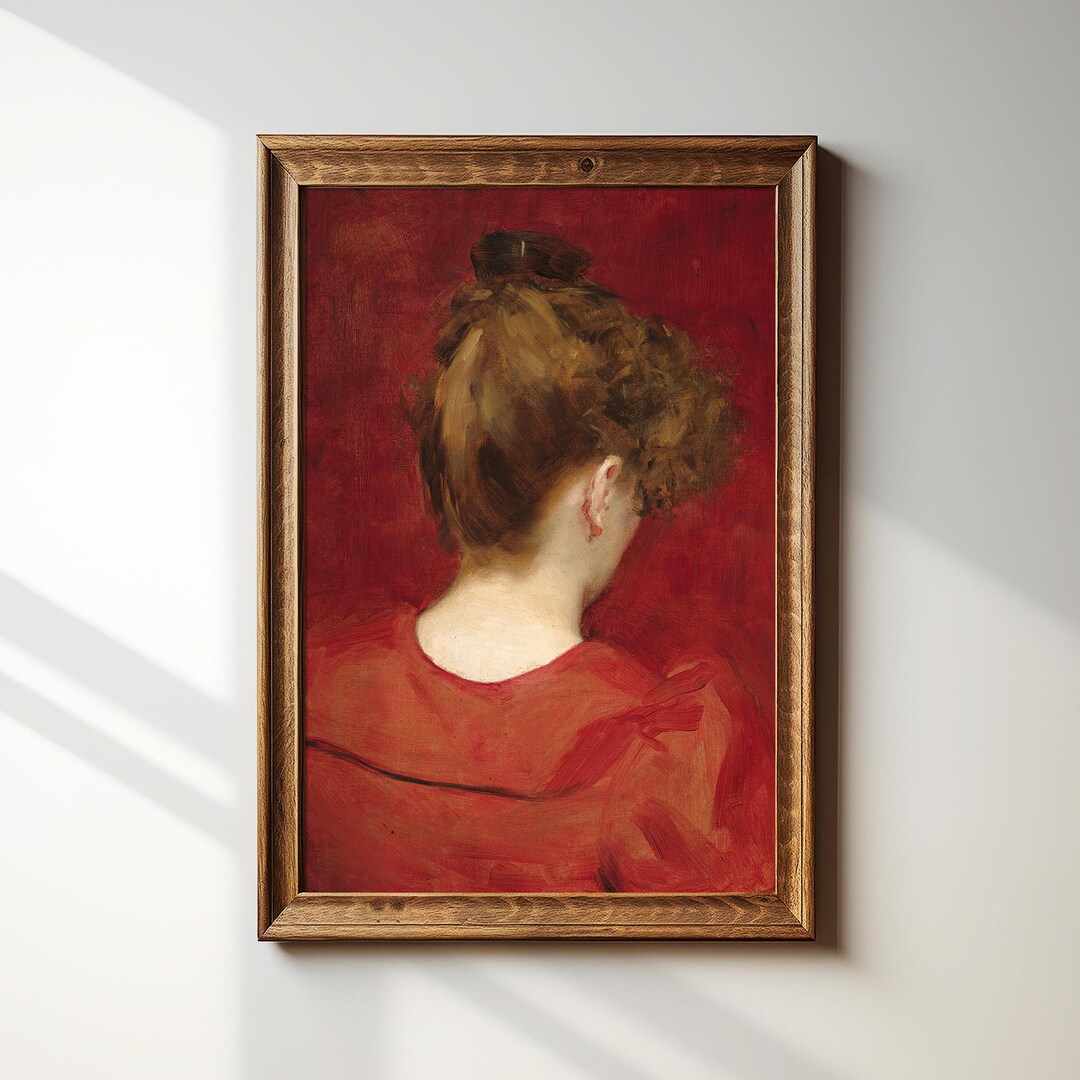Vintage Victorian Painting Print | Red Portrait Woman | Red Wall Decor ...