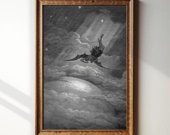 Fallen Angel – Paradise Lost Art – Lucifer Art – Gothic Engraving Print – Dark Academia Decor – Antique Illustration – Gustave Doré – #245