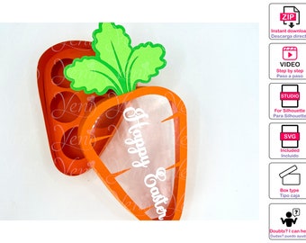 Boîte de bonbons aux carottes de Pâques avec couvercle transparent / fichier numérique / Svg (Cricut and Brother) Studio (silhouette)