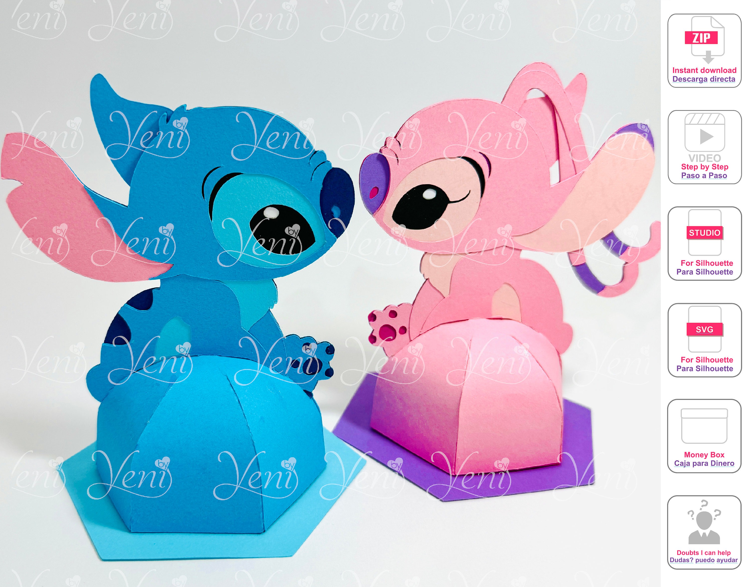 WITH Box Cute Stitch and Angel Candy Holder - Digital Files