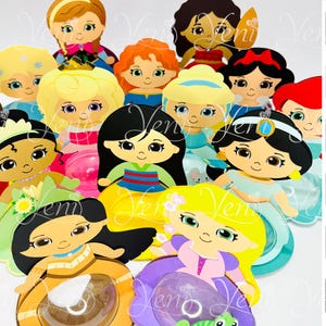 May include: A set of 12 princess character SVG cut files, featuring princesses like Cinderella, Snow White, and Mulan. The files are perfect for creating personalized crafts, decorations, and party supplies.