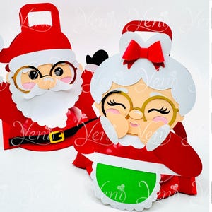 Porta-doces Sr. e Sra. Claus - Para esfera de 8 cm / 3,15” - Arquivo de corte digital - svg studio - Natal