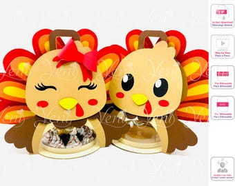 Turkeys candy holder - For 8cm / 3.15” Sphere - Digital cut file  - svg studio - Thanksgiving