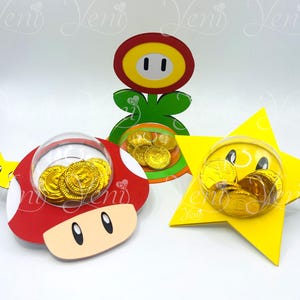 Dreier Pack Mario Bros Süßigkeiten Halter - Für 8 cm / 3.15 zoll Kugeln - Mario Super Star, Pilz, Feuerblume