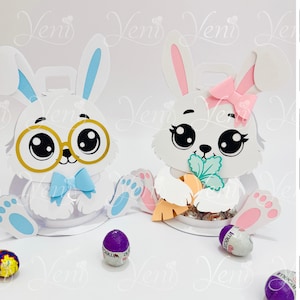 Süße Hasen Paar Süßigkeiten Halter - Für 8 cm / 3.15 Zoll Kugel - Digitale Dateien - svg - studio - Ostern