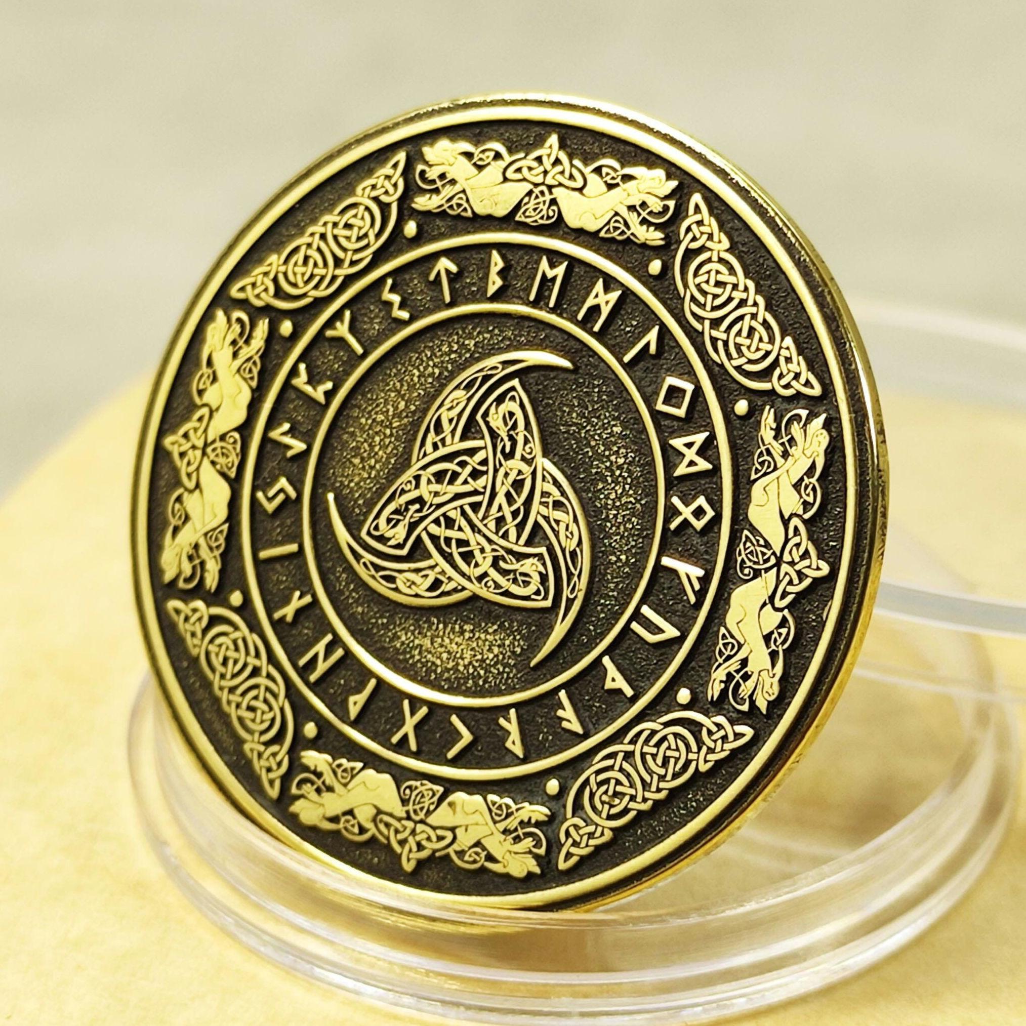 真鍮コイン オーディンの三角角 ルーン文字 精巧な彫刻 知恵のシンボル カスタマイズ可能なパーソナライズギフト