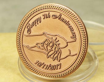 Custom Copper Wedding Gift Husband Wife 7 9 22 32 Anniversary Coin Hand Personalized