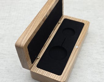 Natural Ash Wood Keychain & Pendant Box, Wooden Coin Charm Display Case with Velvet Insert