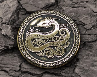 Chinese Zodiac 2025 Year Snake Brass Coin Talisman with Custom Date Personalized Anniversary Gift