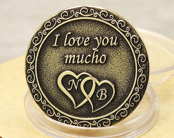 Personalized Brass Anniversary Coin – Custom Engraved 21st Wedding Gift, Heart Token for Couple
