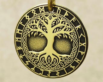 Viking Magic Amulet Brass Keychain - Yggdrasil Tree of Life Souvenir Gift with Name Customization