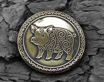 2031 Year of the Pig Chinese Zodiac Brass Coin - Personalized Anniversary Birthday Gift