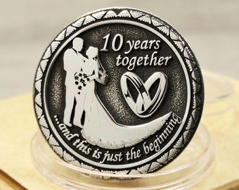 Personalized 10th Anniversary Aluminum Wedding Coin, Custom Keepsake Token Gift for Husband and Wife