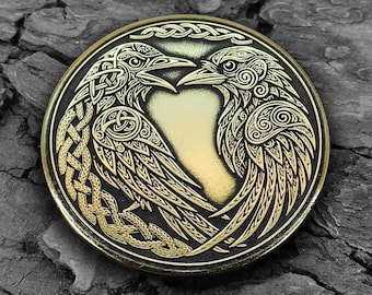 Odin's Ravens Huginn Muninn Coin Scandinavian Mythology Pendant Personalized Keychain Talisman Custom Name Date