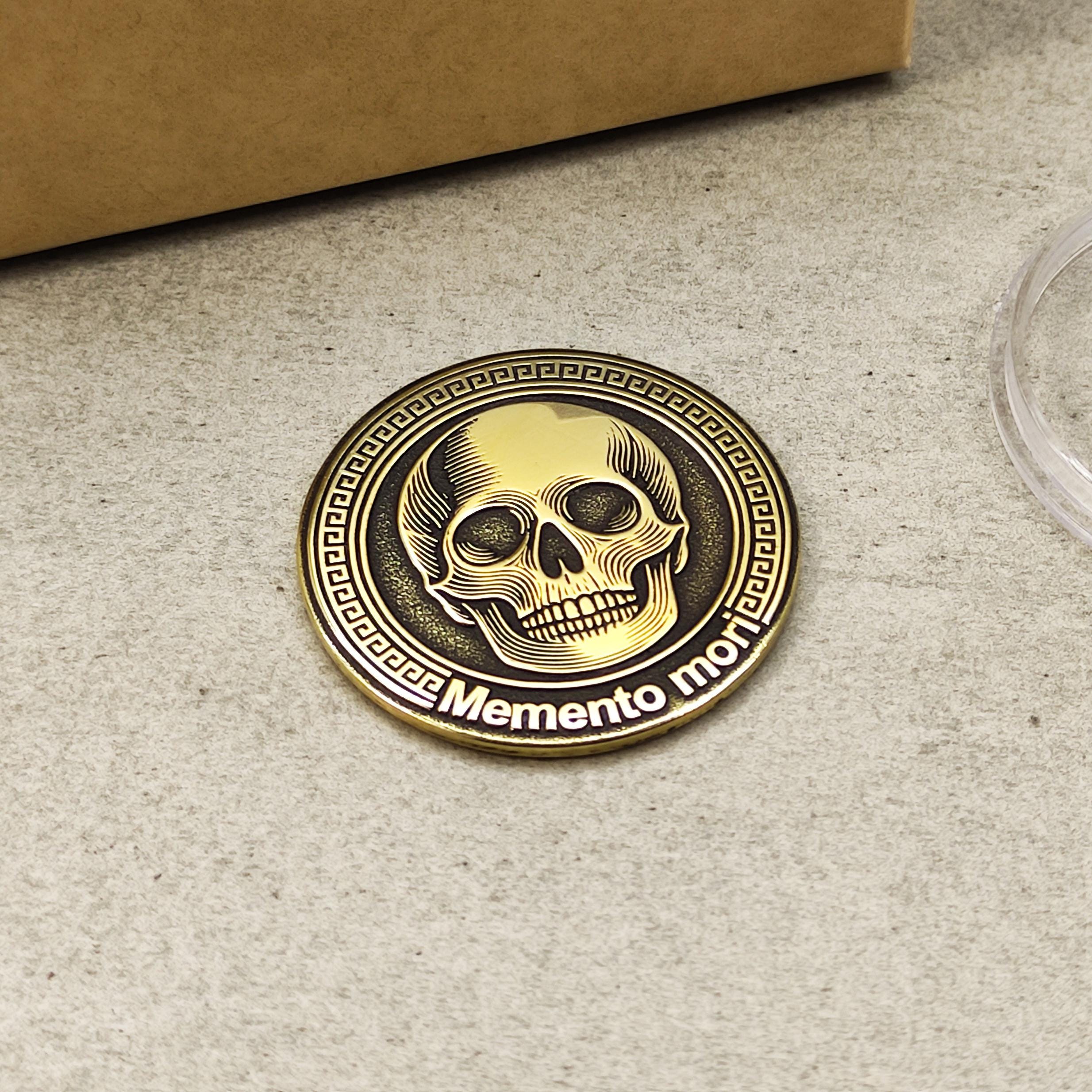 Memento Mori Skull Coin Tempus Fugit Carpe Diem Challenge EDC