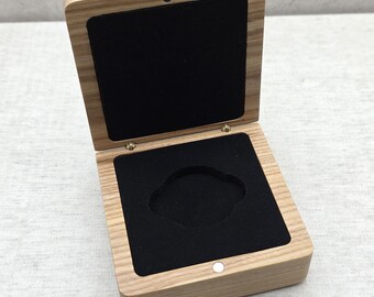 Solid Ash Wood Challenge Coin Display Box, Natural Wooden Award Coin Case with Custom Velvet Insert