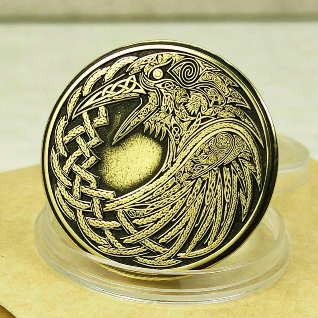 Raven Runes Coin Odin's Raven Brass Coin Huginn Muninn Brass Custom Engraving ...