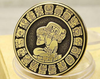Mayan Calendar Brass Coin Laser Engraved Art Personalization Option Engraved Masterpiece Haab Tzolkin Details