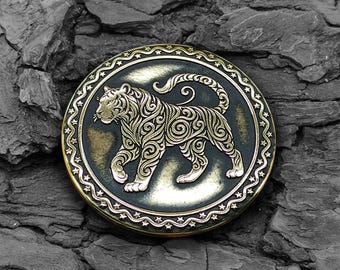 Chinese Zodiac 2022 Year of the Tiger Brass Coin Talisman Personalized Lucky Amulet