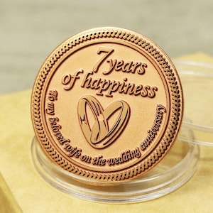 7th 9th 22nd 32nd Wedding Anniversary Copper Gift for Wife. Custom Deep Engraved Souvenir Coin
