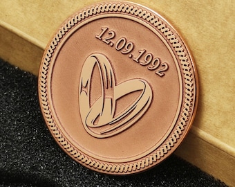Custom Copper Wedding Coin for 7th, 9th, 22nd, 32nd Anniversary Personalized Gift Him Her