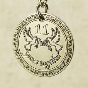 Custom Engraved Steel Keychain Coin Special Souvenir 11th Wedding  Anniversary. Personalized Gift for Wife and Husband. Deep Engraved Doves