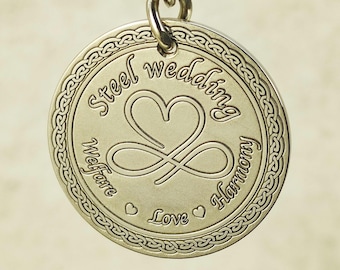 11th Anniversary Steel Keychain – Custom Engraved Gift for Husband or Wife, Personalized Couples Keyring