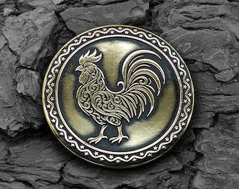 Custom Brass Rooster Zodiac Coin Talisman Personalized Lucky Amulet 2029 Year Anniversary Birthday Gift