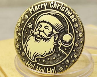 Personalized Brass Coin Keychain Pendant, Custom Christmas Santa Claus Merry Inscription
