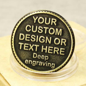 Custom Engraved Brass Coin. Personalized Gift with Deep Engraving. Custom Date, Names, Messages
