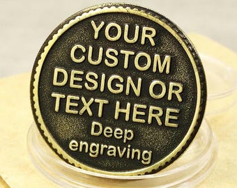 Custom Engraved Brass Coin. Personalized Gift with Deep Engraving. Custom Date, Names, Messages