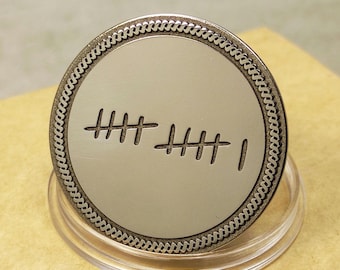 Personalized Steel 11th Anniversary Coin: Laser Engraved Tally Marks