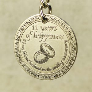 11th Wedding Anniversary Gift for Husband. Unique Steel Souvenir Keychain. Custom Date & Name Engraved