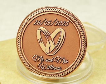 Personalized Copper Wedding Coin – Custom Engraved Anniversary Gift with Dates