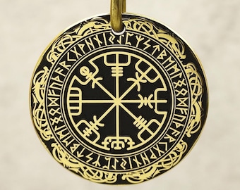Viking Talisman Brass Pendant Featuring Futhark Runes & Vegvisir. Custom Protection Charm