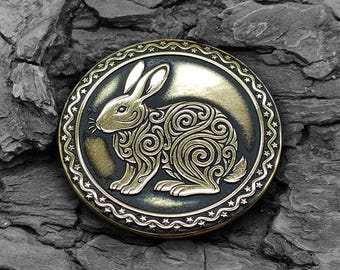 Chinese Zodiac 2023 Year Rabbit Brass Coin Talisman Custom Date Anniversary Birthday Gift